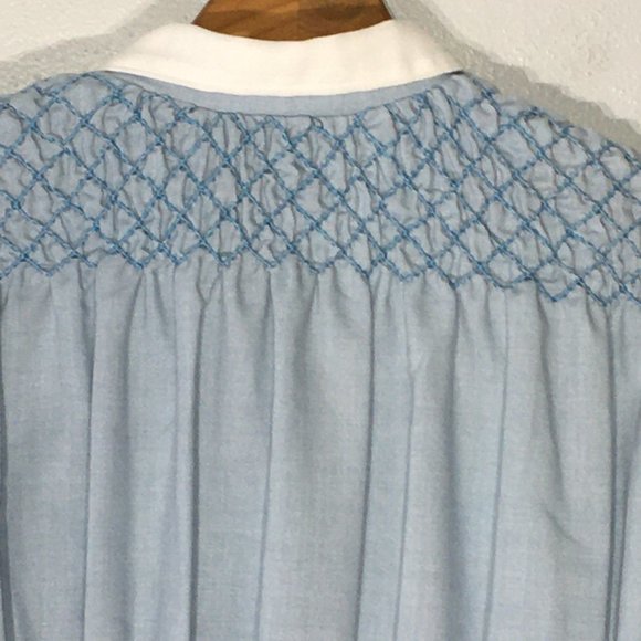 Vintage Polly Flinders Hand Smocked Button Front Blue Dress Girls 12 (Women's L) - Picture 6 of 15